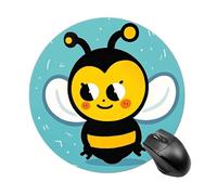Cute Cartoon Bee Round Gaming Mouse Pad Non-Slip Rubber Base Mousepad Travel Office Mousepads for Desk Funny Waterproof Computer Mouse Mat Cute Laptop Mouspad 7.8x7.8 Inch