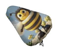 Cute Cartoon Bee Waterproof Bike Seat Cushion with Drawstring for Women Men Soft Padded Bicycle Seat Cover for Comfort Wide Road Bike Saddles Universal Fit for Mountain Exercise