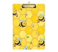 Cute Cartoon Bee Yellow Clipboard Cute Clip Board A4 Standard Size Clip Board, 12.5 x 9 Inches Gold Clip
