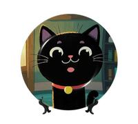 Cute Cartoon Black Cat Ceramic Decorative Plates Bone China Decorative Plate With Display Stand Handmade Ceramic Ornament Personality Porcelain Dinner Plate Crafts For Home Office Wall Decoration 20cm