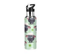 Cute Cartoon Black Sheep Blue Eyes Insulated Stainless Steel Water Bottle with Straw 32 Oz Leakproof Water Bottles, BPA-Free Sports Water Bottle