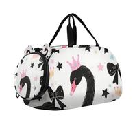 Cute Cartoon Black Swan Kids Duffel Bag with Shoes Compartment Lightweight Weekend Travel Bag for School Practice, Sports, Travel
