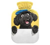 Cute Cartoon Black Teddy Dog hot Water Bottle with Soft Cover, 2L Water Bag for Sore Muscle, Period Cramps, Bolsa de agua Caliente para el Dolor