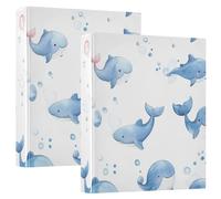 Cute Cartoon Blue Dolphin 1 and A Half Inch School Binder Round Rings with Interior Pockets 1/2 Packs Assorted Binders Hardcover