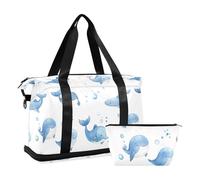 Cute Cartoon Blue Dolphin Multifunctional Travel Duffel Bags Large Carry On Airport Bag with Adjustable Strap for Trekking