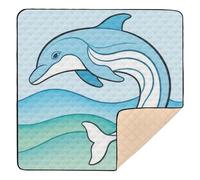 Cute Cartoon Blue Dolphin Soft Padded mat for Baby to Play on Floor for Floor Lightweight Foldable Activity Gym Mat for Baby Kids Toddlers Infants, 50'' x 50''para juegos de
