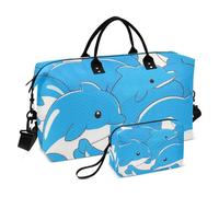 Cute Cartoon Blue Dolphin Travel Tote Bag Overnight Carry On Tote and Luggage Workout Bag with Adjustable Strap for Yoga Foldable bolsas de para Mujer en Avion