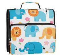 Cute Cartoon Blue Elephant and Lion 1.5-Inch 3-Rings Binder Organizer with Handle and Removable Shoulder Strap Includes Zip Pocket School Supplies Organizer for Middle School Bolsa de cremallera