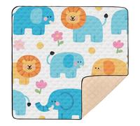 Cute Cartoon Blue Elephant and Lion Soft Padded Baby Activity Play Mat for Floor Comfortable Baby Kick Crawling Mat for Baby Toddler Infant, 50'' x 50''