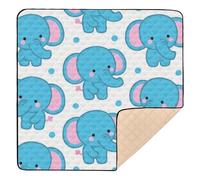 Cute Cartoon Blue Elephant Cute Foldable Baby Activity Play Mat for Indoor Outdoor Waterproof foldablummy Time Activity Mat for Baby Toddler Infant, 50'' x 50''gimnasio de actividades para