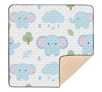 Cute Cartoon Blue Elephant Cute Foldable Baby Gym & Activity Mat for Indoor Outdoor Water Resistant Baby Crawling Mat for Baby Toddler Infant, 50'' x 50''
