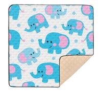 Cute Cartoon Blue Elephant Large Non-Slip Baby Play Mat for Indoor Outdoor Lightweight Tummy Time Mat for Babies Infants Toddlers, 50'' x 50''