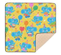 Cute Cartoon Blue Elephant Large Sturdy Baby Gym & Activity Mat for Indoor Outdoor Waterproof Foldable Baby Kick Crawling Mat for Baby Kids Toddlers Infants, 50'' x 50''alfombra de juego
