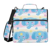 Cute Cartoon Blue Elephants 3 Rings 1.5 inch Office Binder Organizer with Handle and Removable Shoulder Strap Multi-Pocket Portfolios Portfolio Organizer for Office School