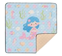 Cute Cartoon Blue Mermaid Soft Padded Baby Care Play mat for Indoor Outdoor Water Resistant Foldable Baby Tummy time Play mat for Baby Kids Toddlers Infants, 50'' x 50''alfombra de juego