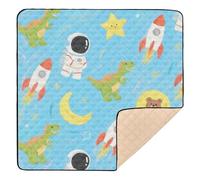 Cute Cartoon Blue Rockets Astronaut Dinosaur Soft Foam mat for Baby to Play on Floor for Indoor Outdoor Washable foldablummy Time & Crawling Mat for Baby Toddler Infant, 50'' x 50''tapete