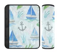 Cute Cartoon Blue Sailing Boat 2 pcs car seat Pads for Straps Stop seat Belt Cutting into Neck for Sedan accesorios para carro
