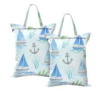 Cute Cartoon Blue Sailing Boat Waterproof Travel Laundry Bag Wet Bags For Swimsuits Dirty Clothes Bag With Handle 2Pcs