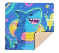 Cute Cartoon Blue Shark Cute Foldablhick Play mat for Baby for Indoor Outdoor Non-Toxic Foldable Padded Baby Mat for Babies Infants Toddlers, 50'' x 50''gimnasio para Bebes recien