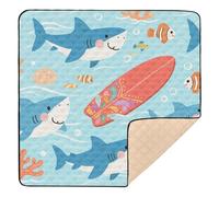 Cute Cartoon Blue Shark Large Non-Slip Baby Gym & Activity Mat for Floor Waterproof foldablravel Play Mat for Babies Infants Toddlers, 50'' x 50''alfombra de juego