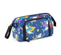 Cute Cartoon Blue Shark Large Pencil Case Large Capacity Case for Pencils with Slot for Teen Girls Middle School