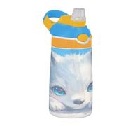 Cute Cartoon Blue White Wolf Baby Water Bottle with Silicone Straw Lightweight Tritan Water Bottle for Bike Running Sports Travel Gym botellas de agua