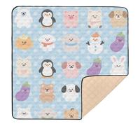Cute Cartoon Blue Zoo Animal Soft Padded Baby Gym & Activity Mat for Floor Portable Baby Kick Crawling Mat for Baby Toddler Infant, 50'' x 50''