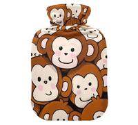 Cute Cartoon Brown Monkey Water Bottle for hot Water with Soft Cover, 2L hot compresses for The Body for Pain Relief, Hot and Cold Therapies, Bolsa de calor para Dolor Menstrual