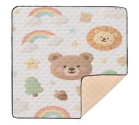 Cute Cartoon Brown Rainbow Teddy Bear Large Sturdy Baby Floor Play mat for Floor Waterproof Foldable Padded Baby Mat for Newborns Babies Infants Toddlers, 50'' x 50''