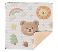 Cute Cartoon Brown Rainbow Teddy Bear Large Stylish Baby Activity Play Mat for Indoor Outdoor Portable Padded Play Mat for Babies Infants Toddlers, 50'' x 50''