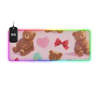 Cute Cartoon Brown Teddy Bears Wirel Charging Glowing Office Mouse pad Waterproof Work 35.4 x 15.7 in Desk Mouse mat