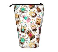 Cute Cartoon Bubble Tea Pattern Standing Pencil Case, Cute Pencil Pouch Large Capacity Pen Case Portable Pencil Bag for