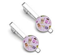 Cute Cartoon Bubble Tea Pattern Tie Clips for Men 2 Pcs Necktie Bar Pinch Clothing Accessories Suitable for Wedding Business Anniversary