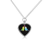 Cute Cartoon Budgie Couple Custom Urn Necklace for Ashes Heart Keepsake Pendant Jewelry Memorial Cremation