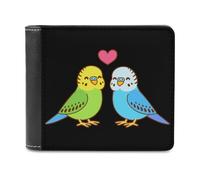 Cute Cartoon Budgie Couple Slim Bifold Wallet Minimalist Wallets Pouch with Card Slots for Men Women