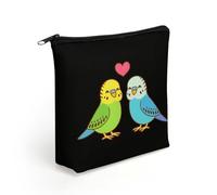 Cute Cartoon Budgie Couple Travel Makeup Bag Toiletry Cosmetic Pouch Aesthetic Organizer Pencil Case Pen Holder 8.3 X 7.5 Inch