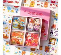 Cute Cartoon Bunny Bear Stickers, EAMOTOL 100 Sheets Kawaii Animals Transparent PET Scrapbooking Clipping Supplies Decals for Journaling Planners Collage Junk Journal Bullet Album Calendar Phone Case