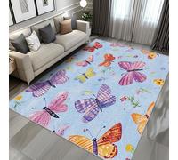 Cute Cartoon Butterfly Rugs Living Room, Extra Large Rug, Low Pile Rug Non Slip, Machine Washable, Area Rugs for Living Room, Wild Floral Grass Home Decor Floor Carpets, 200x300 cm