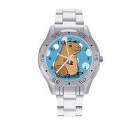 Cute Cartoon Capybara Watch Simple Wrist Watch Stainless Steel Band Analog Quartz Watches for Women Men