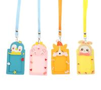 Cute Cartoon Card Holders, Soft Silicone & Lanyard Design, 4PCS Set with Bunny, Sleepy Puppy, Fashion Princess & Penguin Dreams Styles, Ideal for Students to Hold Bus/Bank Cards, Cute Cartoon Card Hol