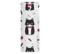 Cute Cartoon Cat Christmas Black White non toxic yoga mat chemical free for men printed, non slip, yoga towel mat with bag for carrying tapete para ejercicio 71x26 inches
