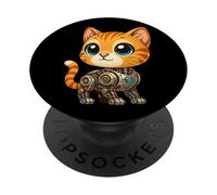 Cute Cartoon Cat Cyborg Robot Mech Design PopSockets Adhesive PopGrip