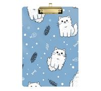 Cute Cartoon Cat Light Blue Acrylic Organizer with clipboard Standard Letter A4 Size Acrylic Cute for Football Softball Coaching Gold 12x9in Tablas para escribir