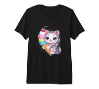 Cute Cartoon cat Loves Waffle ice Cream Premium T-Shirt