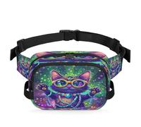 Cute Cartoon Cat Mardi Gras Fanny Pack for Women Men, Waterproof Waist Bag with Adjustable Strap Dual Zippers, Lightweight Crossbody Chest Bag for Running Hiking Sports