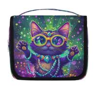 Cute Cartoon Cat Mardi Gras Hanging Toiletry Bag for Travel, Waterproof Polyester Makeup Organizer, Portable Cosmetic Bag with Hook for Bathroom Business Trips Gym Camping