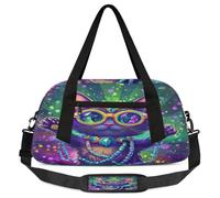 Cute Cartoon Cat Mardi Gras Kids Duffel Bag for Boys Girls, Lightweight Travel Weekender Bag with Adjustable Strap, Overnight Gym Bag Toddler Sports Duffle for Workout Dance