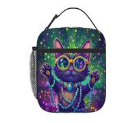 Cute Cartoon Cat Mardi Gras Kids Insulated Lunch Bag for Boys Girls, Leakproof Reusable Bento Tote Toddler Lunch Bag, Portable Thermal Cooler Lunchbox for School Picnic Travel Daycare