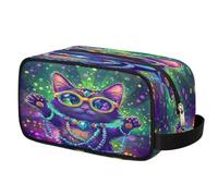 Cute Cartoon Cat Mardi Gras Toiletry Bag for Men Women, Cosmetic Makeup Bag with Handle, Travel Shaving Kit Organizer, Waterproof Portable Wash Bag for Gym Vacation Camping Sports