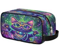 Cute Cartoon Cat Mardi Gras Toiletry Bag for Travel, Cosmetic Makeup Bag Waterproof Polyester Shaving Bag for Men Women Kids, Portable Organizer for Bathroom Gym Vacation